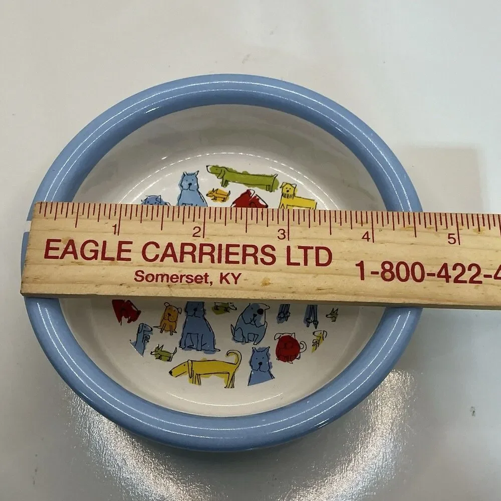 Signature Housewares Dog Bowl 6.25” Blue Dog Town Pet Dish 2007